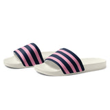 Navy Blue and Pink Beach Stripes Women’s Slide Sandals