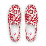 Red and White Hawaiian Flowers Women's Slip On Canvas Shoes