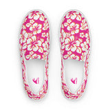 Hot Pink, Orange and White Hawaiian Flowers Women's Slip On Canvas Shoes