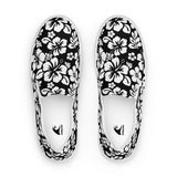 Black and White Hawaiian Flowers Women's Slip On Canvas Shoes