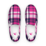 Hot Pink and Navy Blue Preppy Surfer Plaid Women's Slip On Canvas Shoes