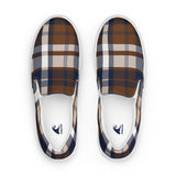 Brown and Navy Blue Preppy Surfer Plaid Women's Slip On Canvas Shoes