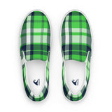 Lime Green and Navy Blue Preppy Surfer Plaid Women's Slip On Canvas Shoes