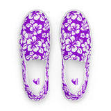 Purple and White Hawaiian Flowers Women's Slip On Canvas Shoes