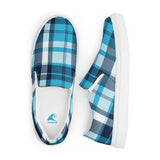 Aqua and Navy Blue Preppy Surfer Plaid Women's Slip On Canvas Shoes