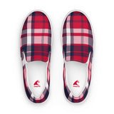 Red, White and Navy Blue Preppy Surfer Plaid Women's Slip On Canvas Shoes