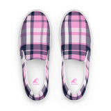 Pink and Navy Blue Preppy Surfer Plaid Women's Slip On Canvas Shoes