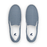 Navy Blue Gingham Check Women's Slip On Canvas Shoes