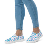 Aqua, Pink and White Hawaiian Flowers Women's Slip On Canvas Shoes