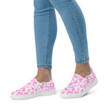 Pink and White Hawaiian Flowers Women's Slip On Canvas Shoes