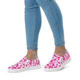 Hot Pink and White Hawaiian Flowers Women's Slip On Canvas Shoes