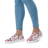 Red, Aqua and White Hawaiian Flowers Women's Slip On Canvas Shoes