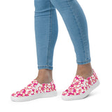 Hot Pink, Orange and White Hawaiian Flowers Women's Slip On Canvas Shoes