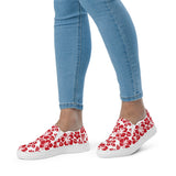 Red and White Hawaiian Flowers Women's Slip On Canvas Shoes