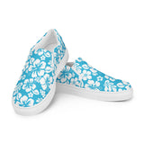 Aqua Blue and White Hawaiian Flowers Women's Slip On Canvas Shoes