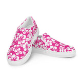 Hot Pink and White Hawaiian Flowers Women's Slip On Canvas Shoes