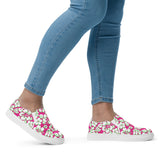 Hot Pink, Lime and White Hawaiian Flowers Women's Slip On Canvas Shoes