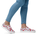 Red, Aqua and White Hawaiian Flowers Women's Slip On Canvas Shoes