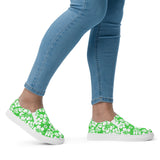 Lime and White Hawaiian Flowers Women's Slip On Canvas Shoes