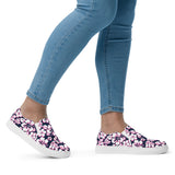 Navy Blue, Hot Pink and White Hawaiian Flowers Women's Slip On Canvas Shoes