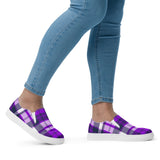 Purple and Navy Blue Preppy Surfer Plaid Women's Slip On Canvas Shoes