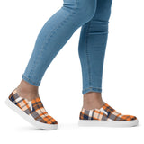 Orange and Navy Blue Preppy Surfer Plaid Women's Slip On Canvas Shoes