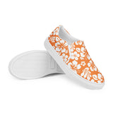 Orange and White Hawaiian Flowers Women's Slip On Canvas Shoes