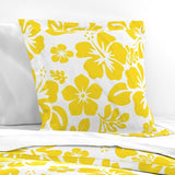 Yellow Hawaiian Hibiscus Flowers on White Euro Pillow Sham - Extremely Stoked
