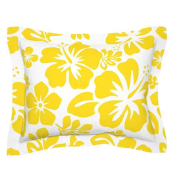 Yellow Hawaiian Hibiscus Flowers on White Pillow Sham - Extremely Stoked